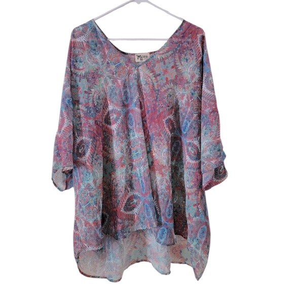 SHOW ME YOUR MUMU multi color paisley v-neck oversize short sleeve tunic top Lg - Picture 2 of 6